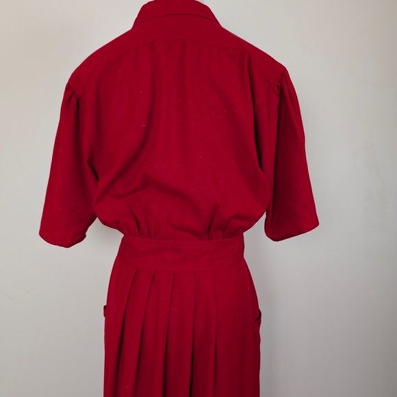 80s Rouie Raw Silk Dress Midi Wrap Asymmetrical Collar Double Breasted Vintage - Picture 15 of 15